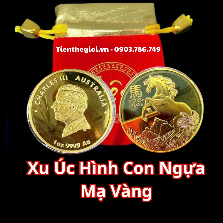 Xu Úc Hình Con Ngựa Mạ Vàng 2026 Tặng Túi Gấm Lộc